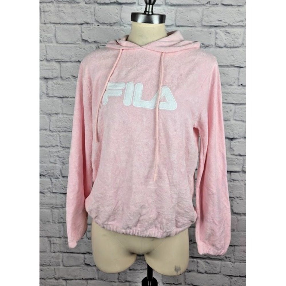 Fila Franca Hooded Logo Sweatshirt Terry Women's Pink Size S Athletic Drawstring